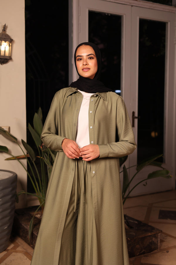 High-Slit long Shirt olive