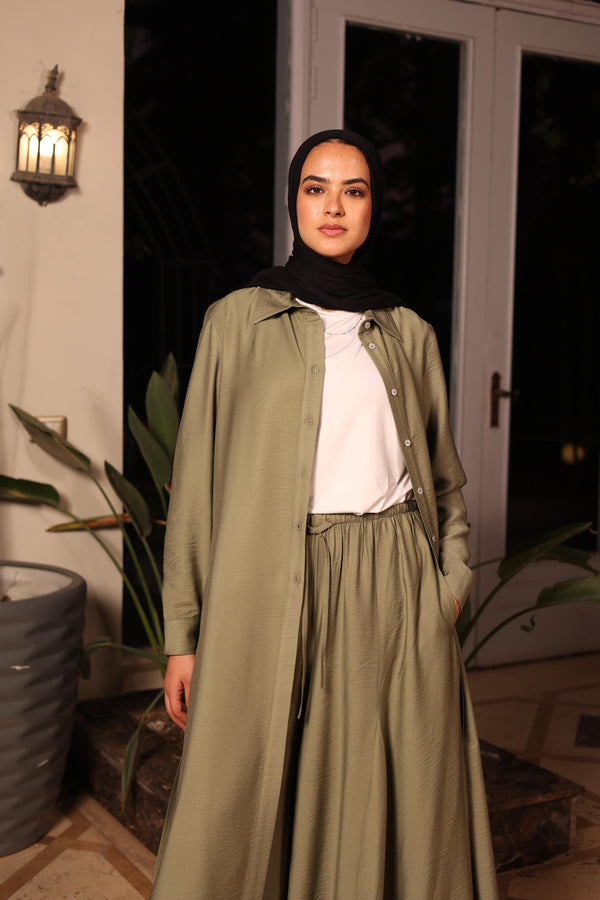 High-Slit long Shirt olive