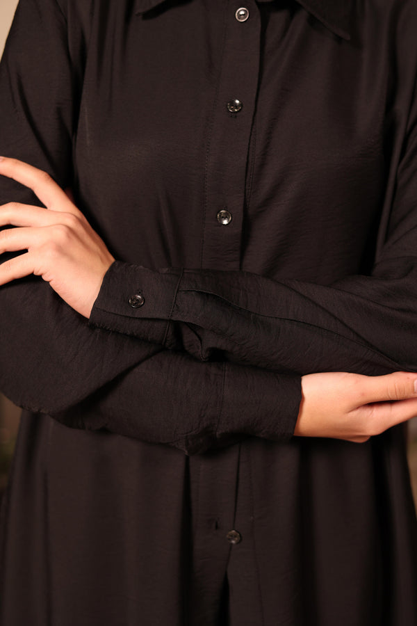 High-Slit long Shirt black