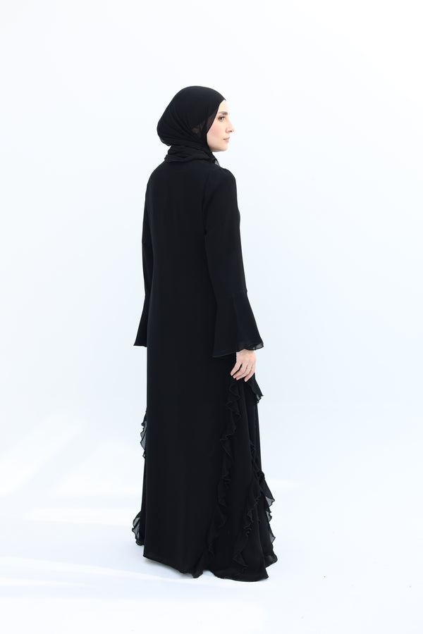 Chiffon Ruffle Abaya Set black