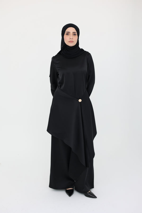 Wrapped Satin Draped Set black