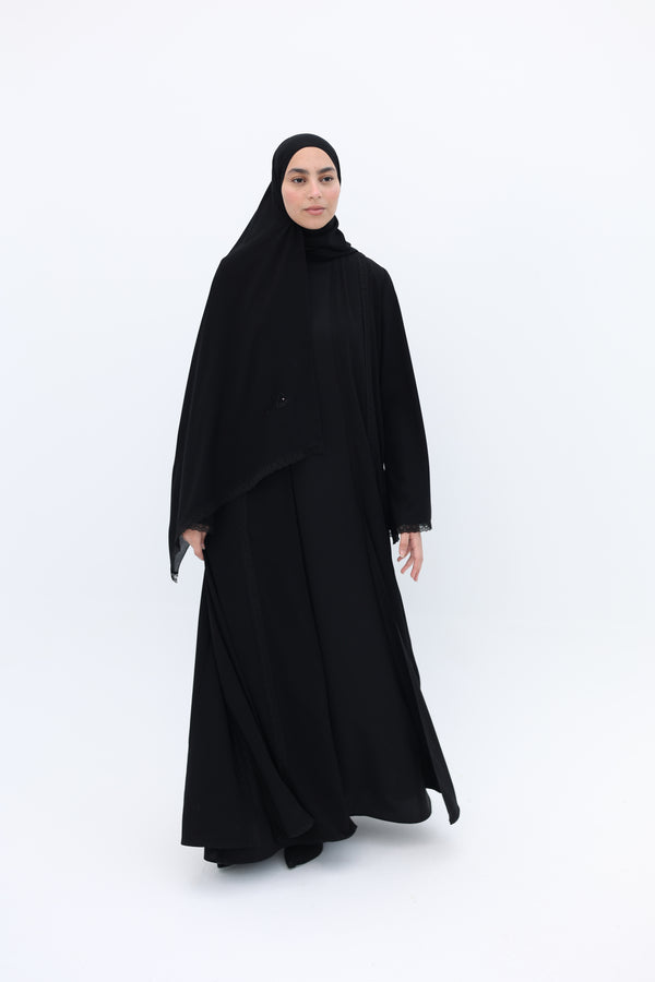 lace trim open abaya