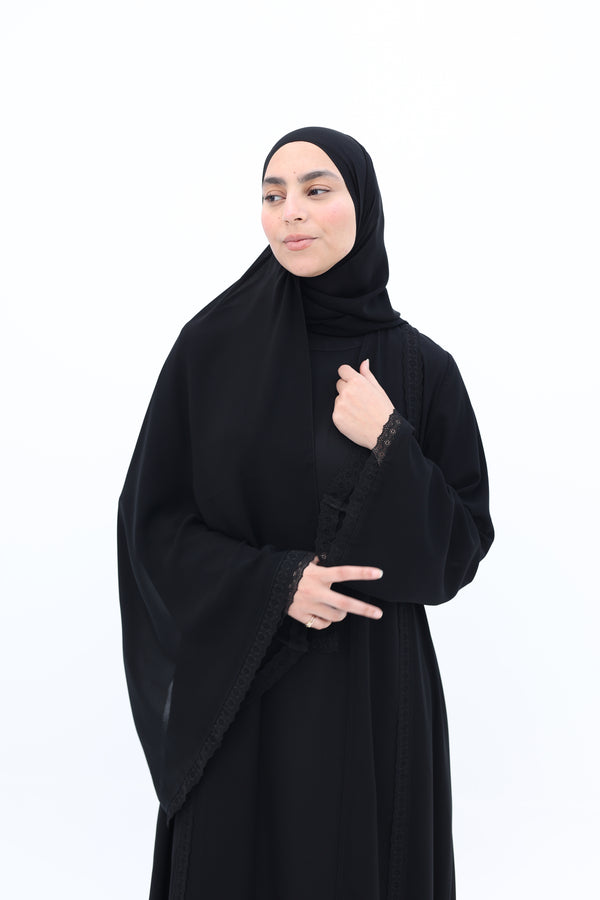 lace trim open abaya