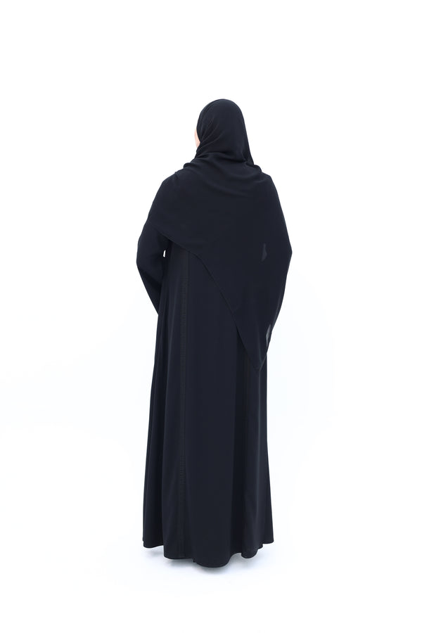 lace trim open abaya