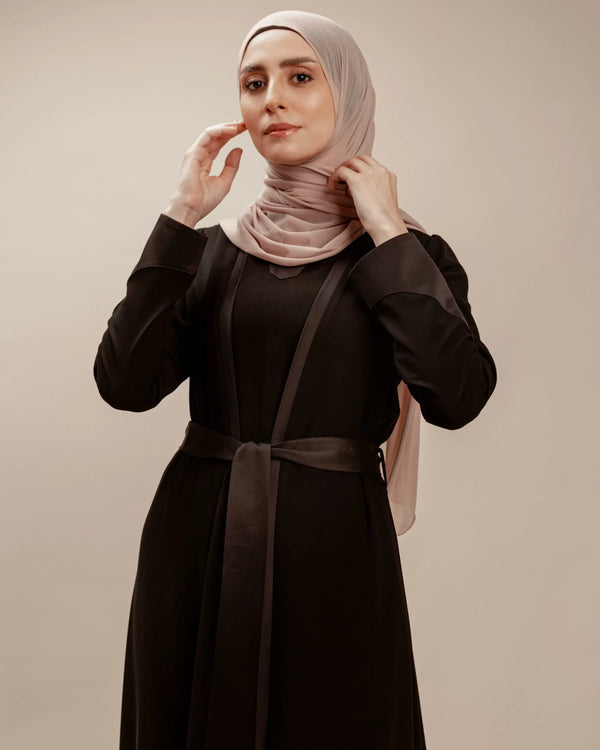 2 Layers Crepe Abaya With Satin Belt