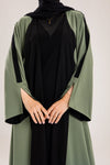 Double Sided crepe Abaya , black X olive green