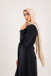 Light silky Tulip abaya with a waist tie.