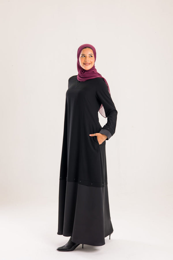Crepe * Satin abaya with studs detailing on the sleeves and the bottom