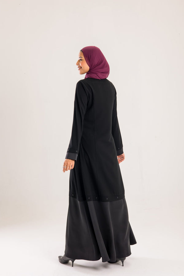 Crepe * Satin abaya with studs detailing on the sleeves and the bottom