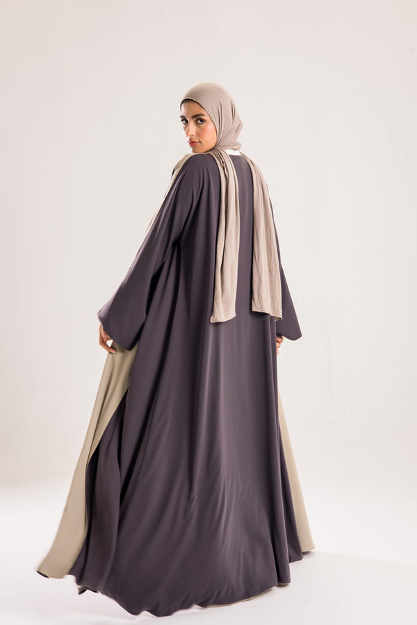Double Sided crepe Abaya , light beige X lavender
