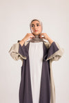 Double Sided crepe Abaya , light beige X lavender