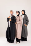 Balloon style long coat with front zipper