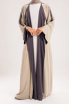 Double Sided crepe Abaya , light beige X lavender