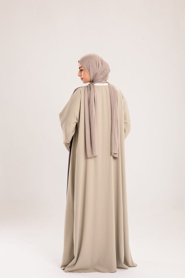 Double Sided crepe Abaya , light beige X lavender