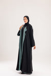 Double Sided crepe Abaya , black X dark mint green