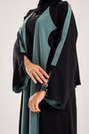 Double Sided crepe Abaya , black X dark mint green