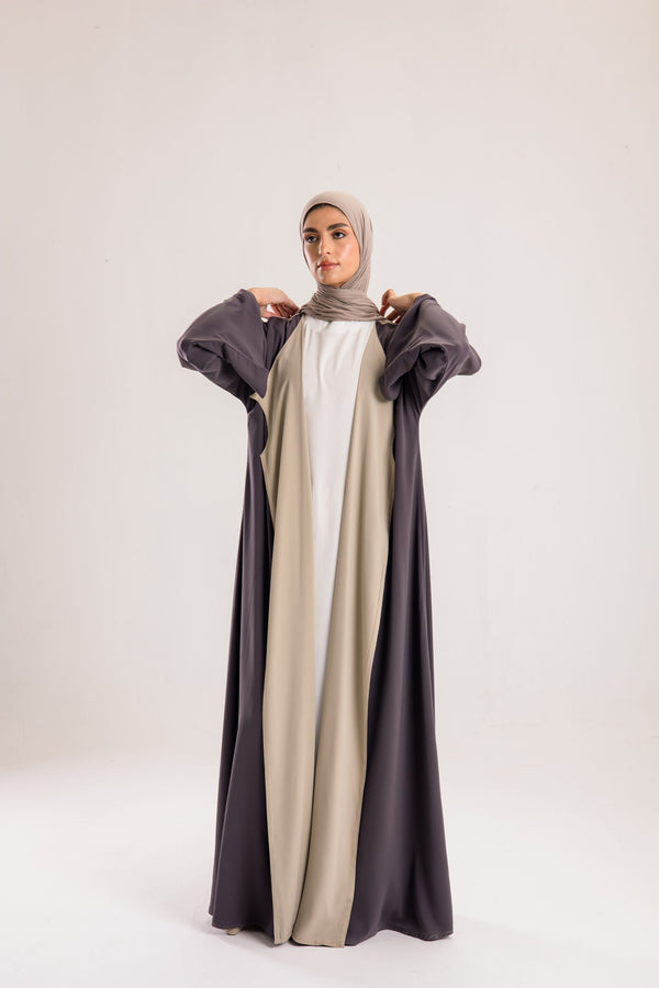 Double Sided crepe Abaya , light beige X lavender