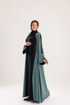 Double Sided crepe Abaya , black X dark mint green