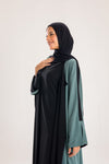 Double Sided crepe Abaya , black X dark mint green