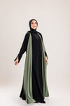 Double Sided crepe Abaya , black X olive green