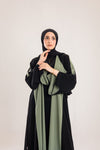 Double Sided crepe Abaya , black X olive green