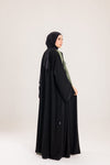 Double Sided crepe Abaya , black X olive green