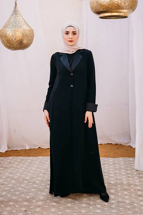 Tulip cloche abaya with satin collar and sleeves