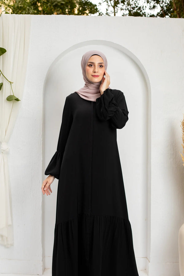 Silk abaya with puffy sleeves