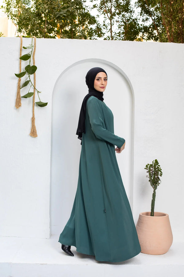 Silk teal green open abaya