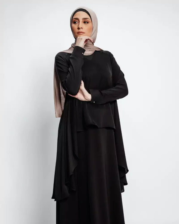 Tulip Layers Abaya -Black Chiffon Scarf included