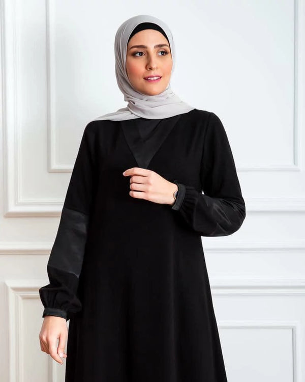 V Neck Abaya With touch of satin