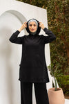 black sweatshirt with faux leather back
