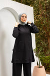 black sweatshirt with faux leather back