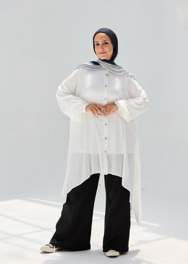 Washed White-Mist Silky Blouse