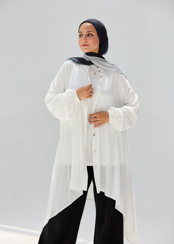 Washed White-Mist Silky Blouse