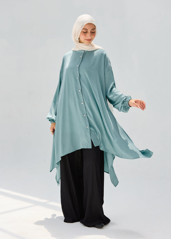Washed Mint-Mist Silky Blouse