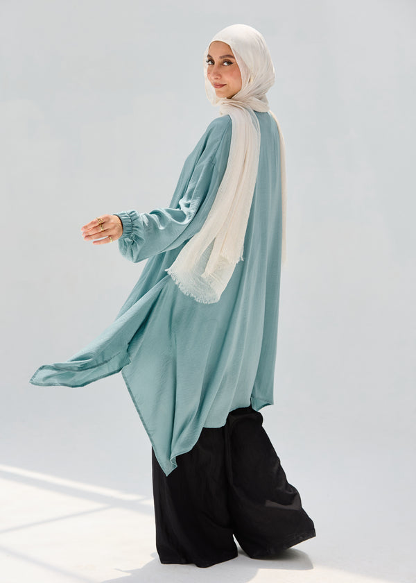 Washed Mint-Mist Silky Blouse
