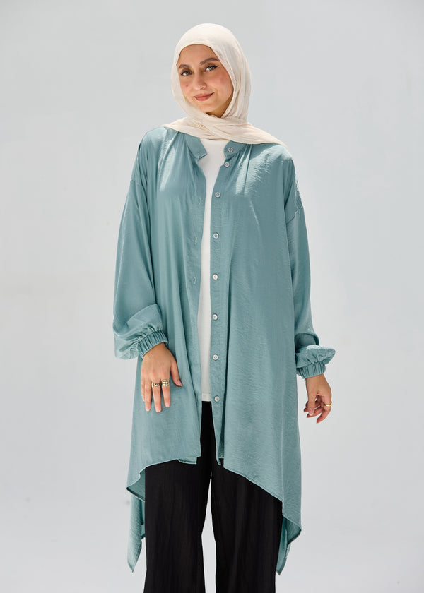 Washed Mint-Mist Silky Blouse