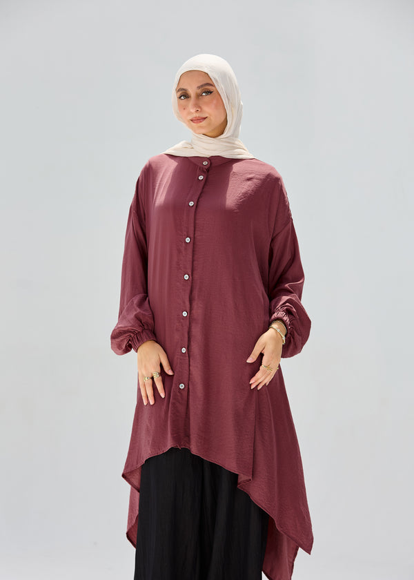 Washed Brick-Mist Silky Blouse