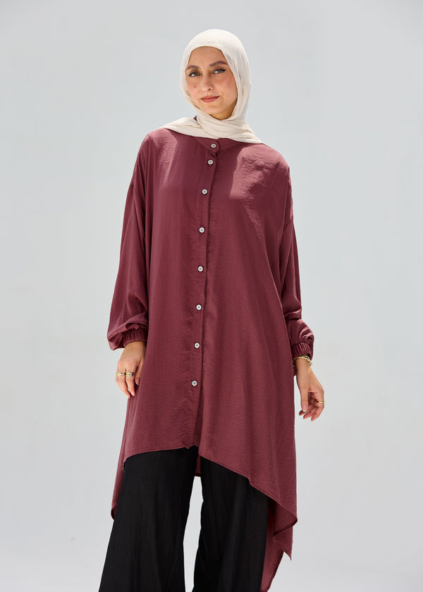 Washed Brick-Mist Silky Blouse