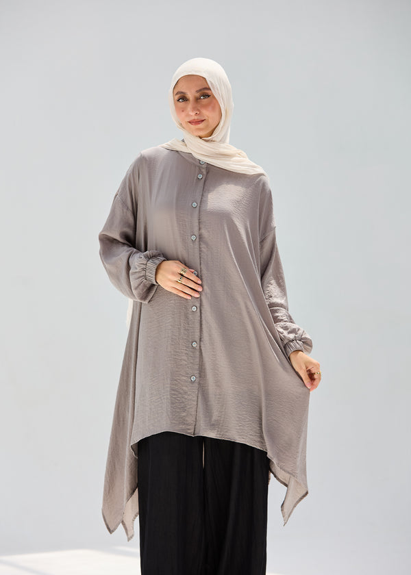 Washed Grey -Mist Silky Blouse