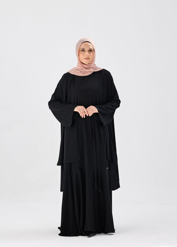 elegant Tiered abaya with flowy ponchodetail