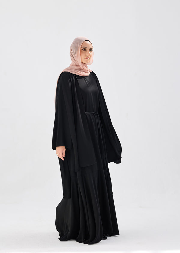 elegant Tiered abaya with flowy ponchodetail