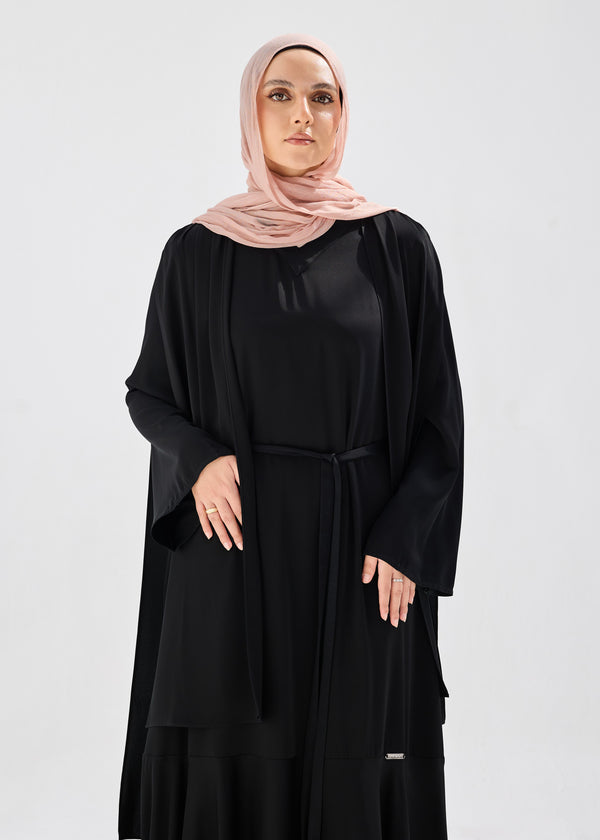 elegant Tiered abaya with flowy ponchodetail