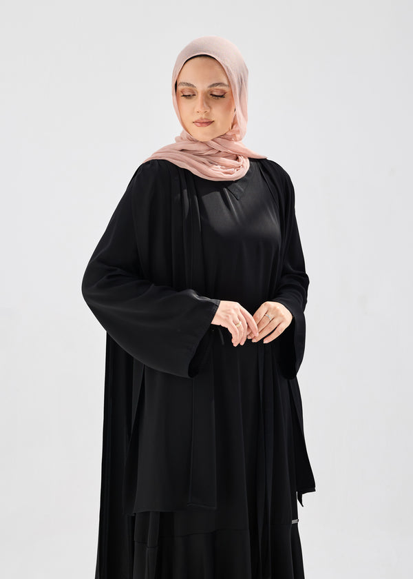 elegant Tiered abaya with flowy ponchodetail