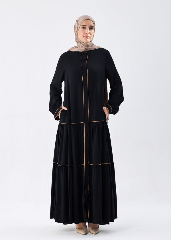 Tiered Abaya with GOLD Trim
