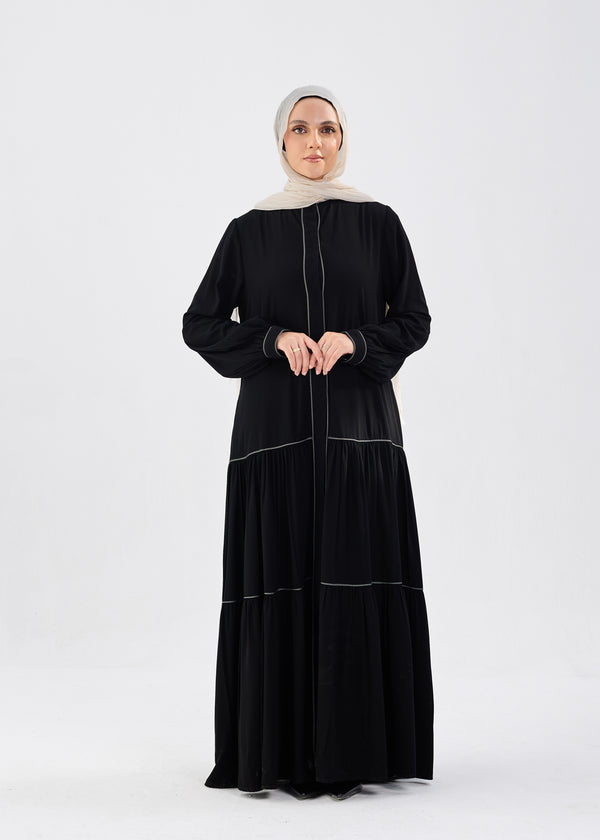 Tiered Abaya with gray trim