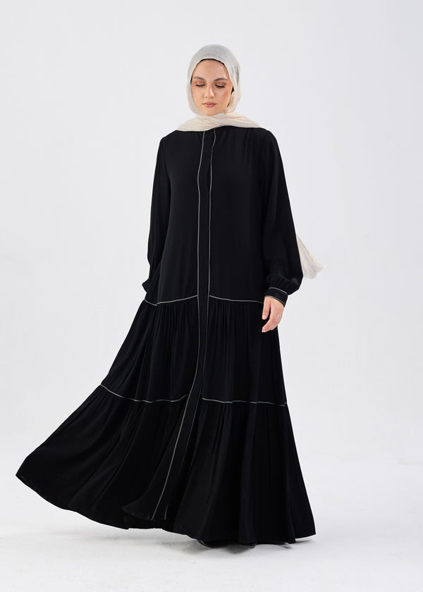 Tiered Abaya with gray trim