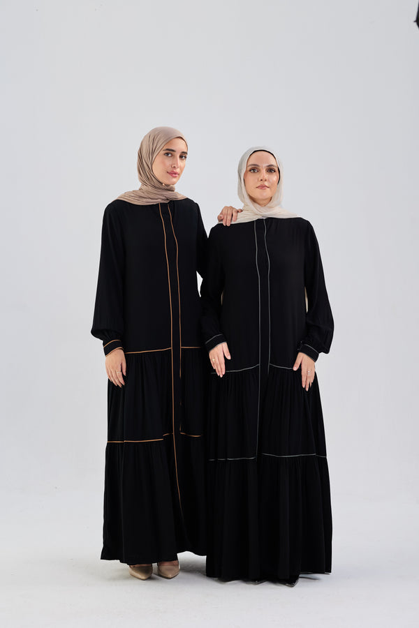 Tiered Abaya with GOLD Trim
