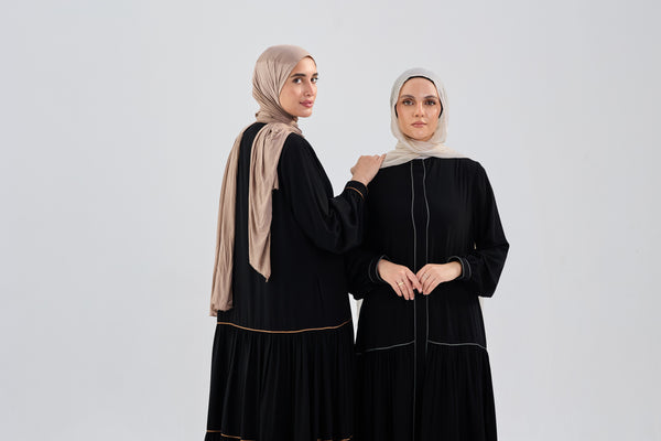 Tiered Abaya with gray trim